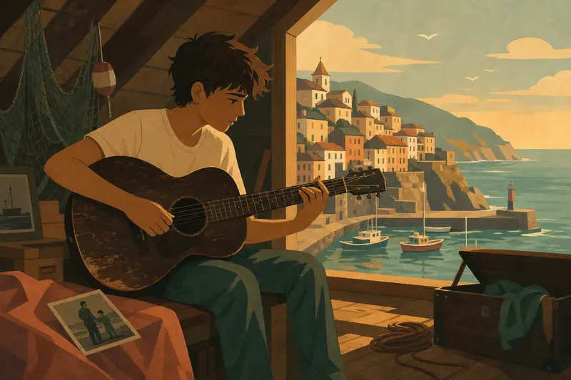 Cover illustration for Old Strings, B1 Spanish story