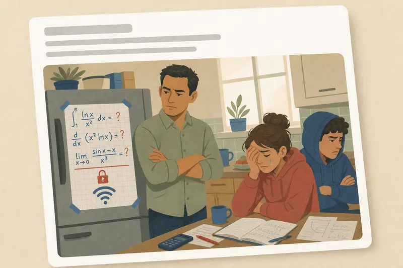 Cover illustration for AITJ for changing the household Wi-Fi password on a daily basis and requiring my teenage stepchildren to solve complex calculus problems to unlock internet access?, C1 Spanish story
