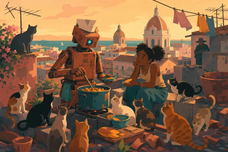 Cover illustration for Cooking for Cats, B2 Spanish story