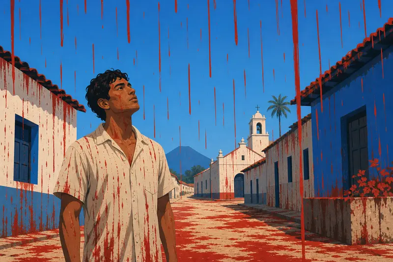Cover illustration for Red Rain on a Blue Sky, A2 Spanish story