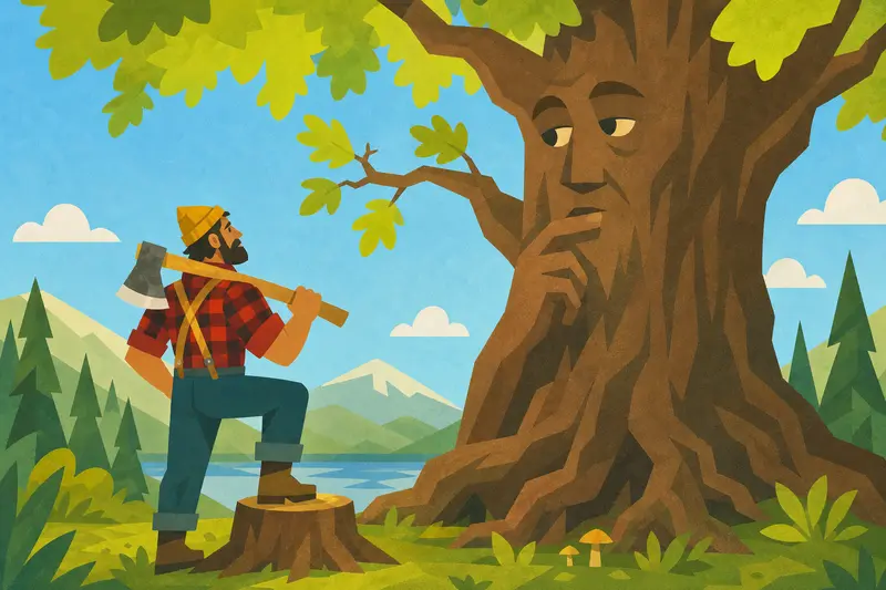 Cover illustration for The Oak That Knew Too Much, B2 Spanish story