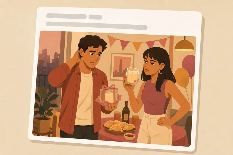 Cover illustration for AITJ for re-gifting a scented candle to the exact person who gave it to me three years ago?, B2 Spanish story