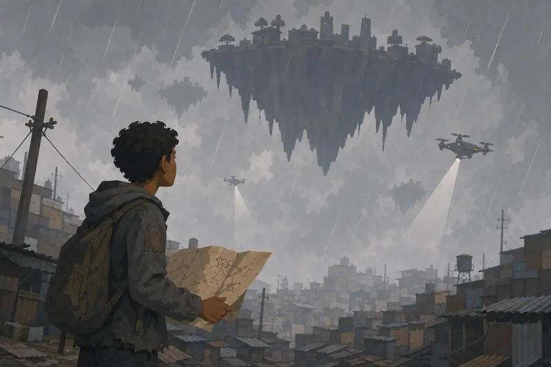 Cover illustration for The Hole in the Sky, B1 Spanish story