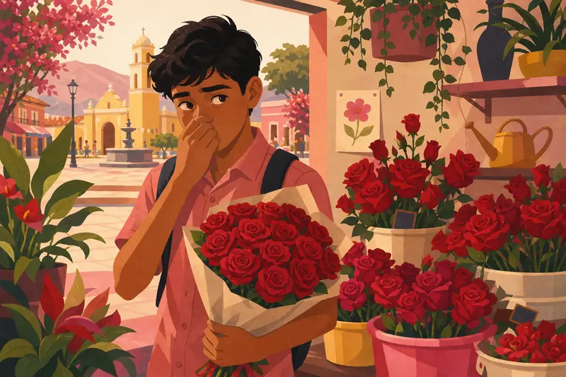 Cover illustration for Twenty Red Roses, A1 Spanish story