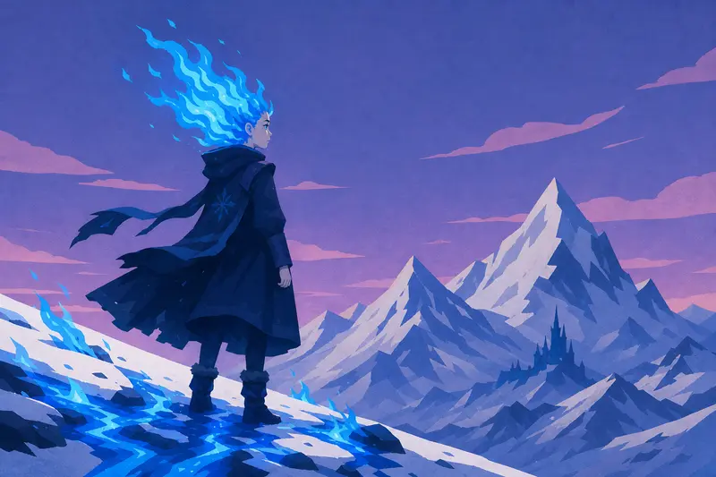 Cover illustration for Blue Fire in the Snow, A2 Spanish story