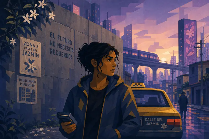 Cover illustration for Dawn on Jasmine Street, A2 Spanish story