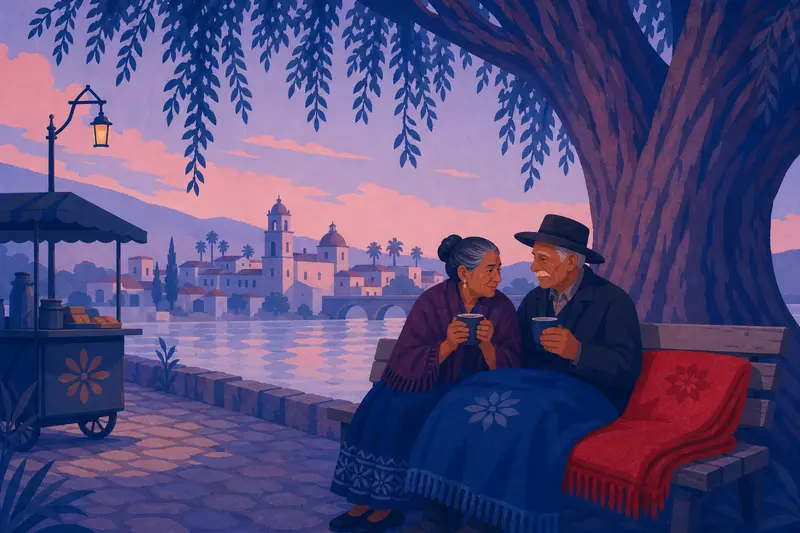 Cover illustration for Two Coffees at Eight O'Clock, A0 Spanish story