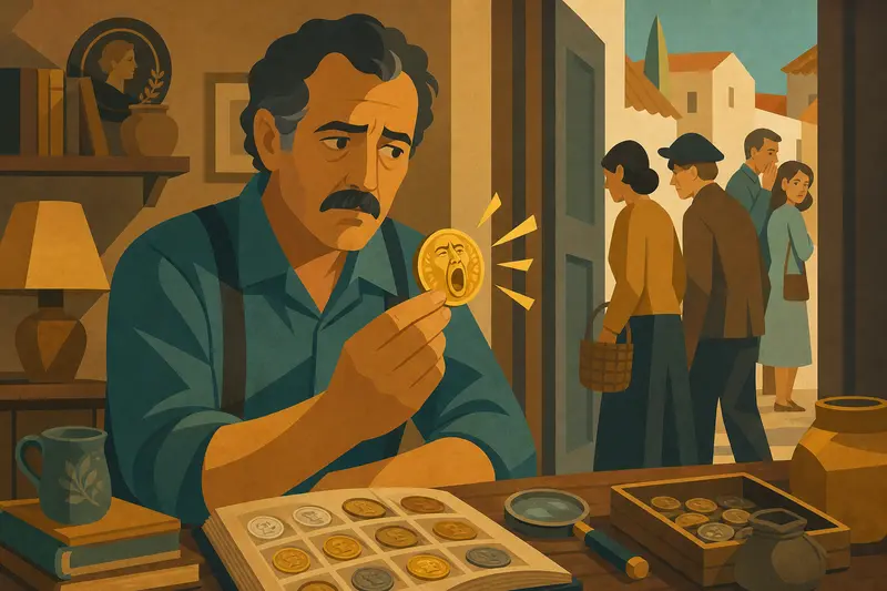 Cover illustration for The Coin That Could Not Be Spent, B1 Spanish story