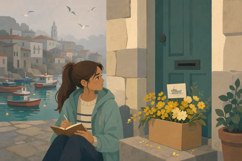Cover illustration for Flowers Without a Name, A1 Spanish story