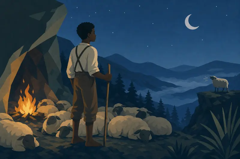 Cover illustration for The Eleventh Sheep, A0 Spanish story