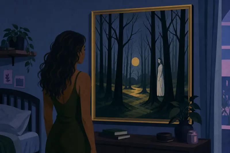 Cover illustration for The Woman in the Painting, A0 Spanish story