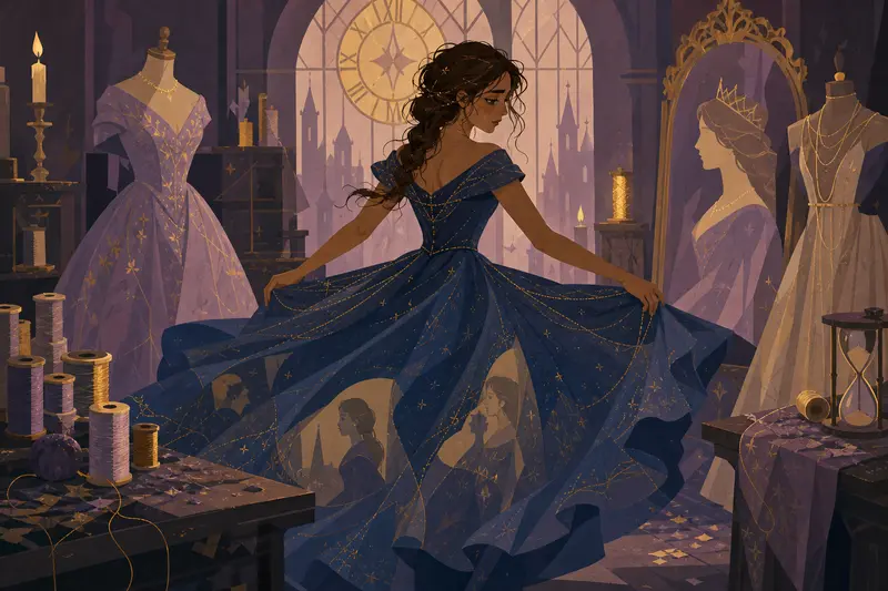 Cover illustration for The Gowns That Stole Tomorrow, B2 Spanish story
