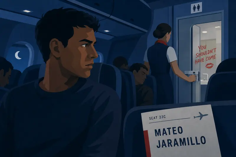 Cover illustration for Locked Doors at 30,000 Feet, B1 Spanish story