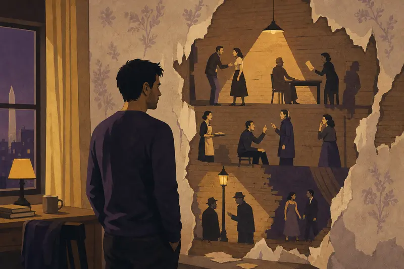 Cover illustration for The Script Behind the Wall, C1 Spanish story