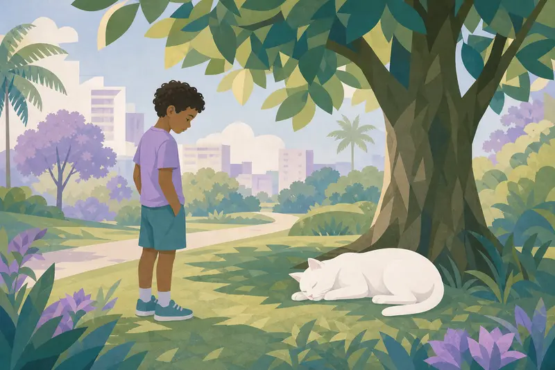 Cover illustration for The Cat Without a Shadow, A0 Spanish story