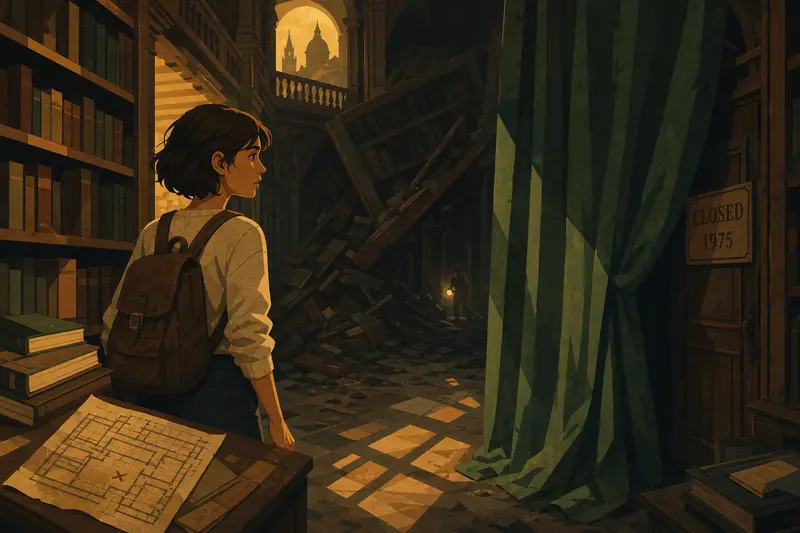 Cover illustration for Behind the Green Curtain, A1 Spanish story