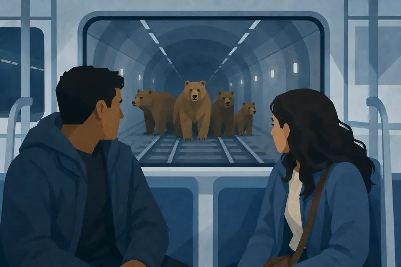 Cover illustration for Bears on the Tracks, A1 Spanish story