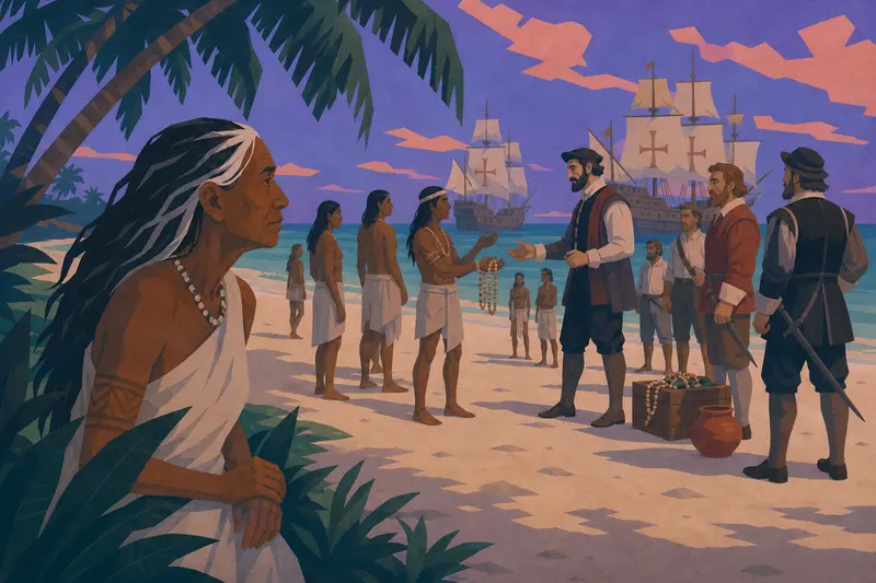 Cover illustration for The Men Who Named the Sand, C1 Spanish story