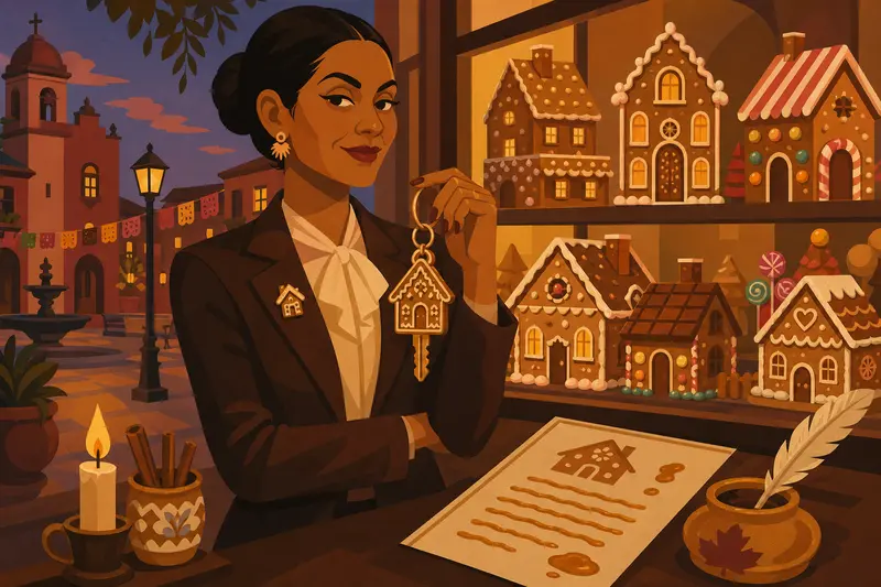 Cover illustration for The Gingerbread Mortgage, C1 Spanish story