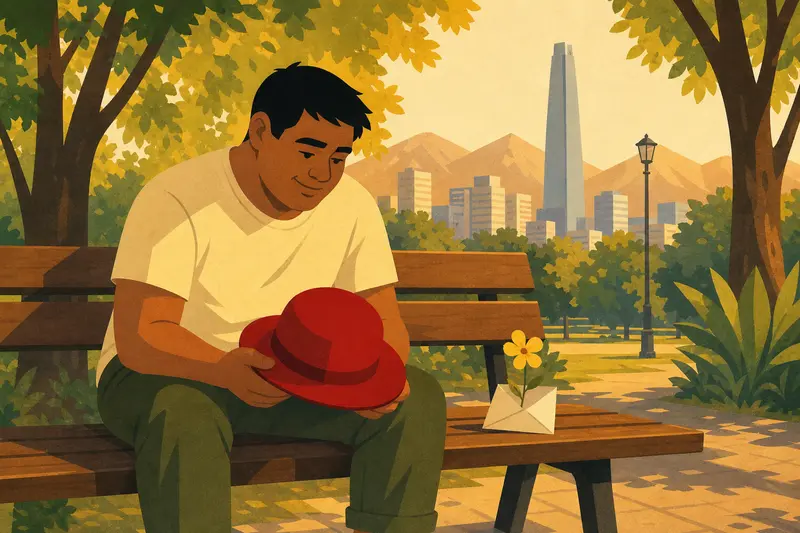 Cover illustration for The Red Hat and the Yellow Flower, A0 Spanish story