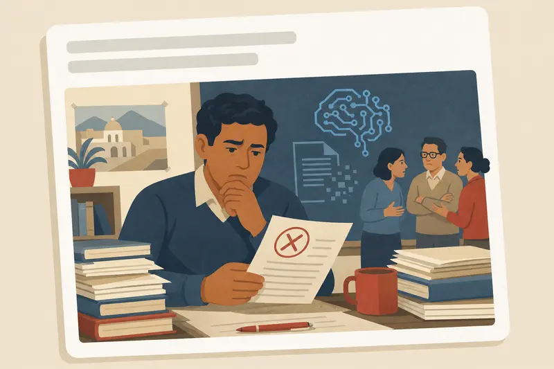Cover illustration for AITJ for failing a student over a brilliant essay I suspect was written by AI?, B2 Spanish story