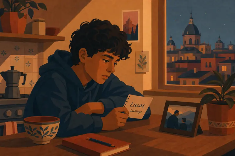 Cover illustration for A Name in the Mountains, A1 Spanish story
