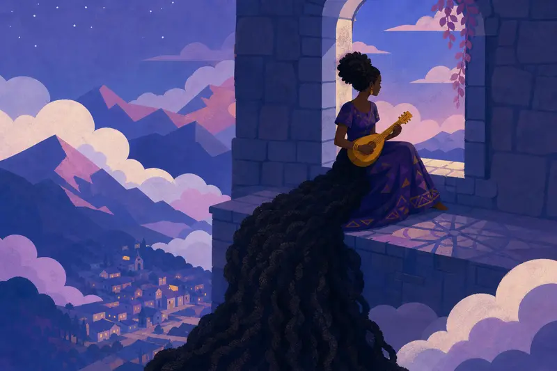 Cover illustration for The Girl Who Held Up the Sky, C2 Spanish story