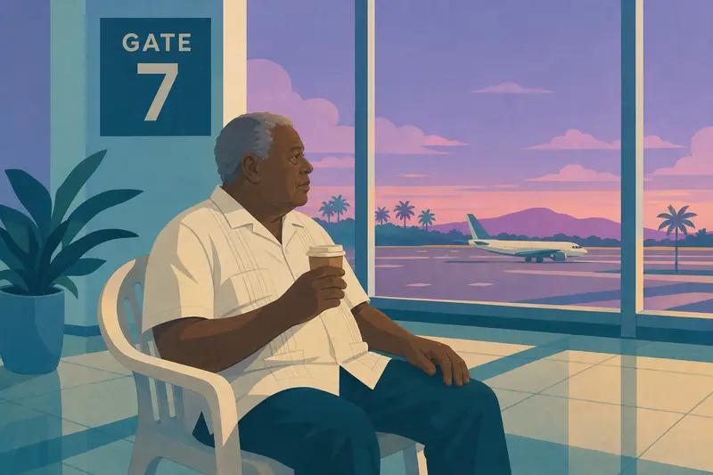 Cover illustration for Gate 7, Every Wednesday, A2 Spanish story
