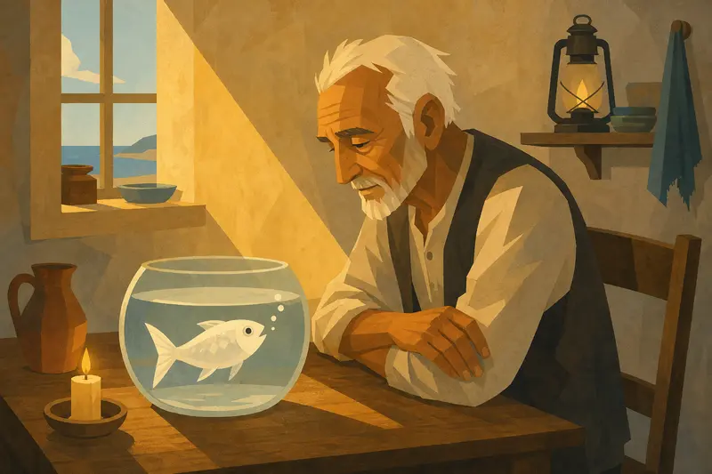 Cover illustration for The White Fish on the Table, A0 Spanish story
