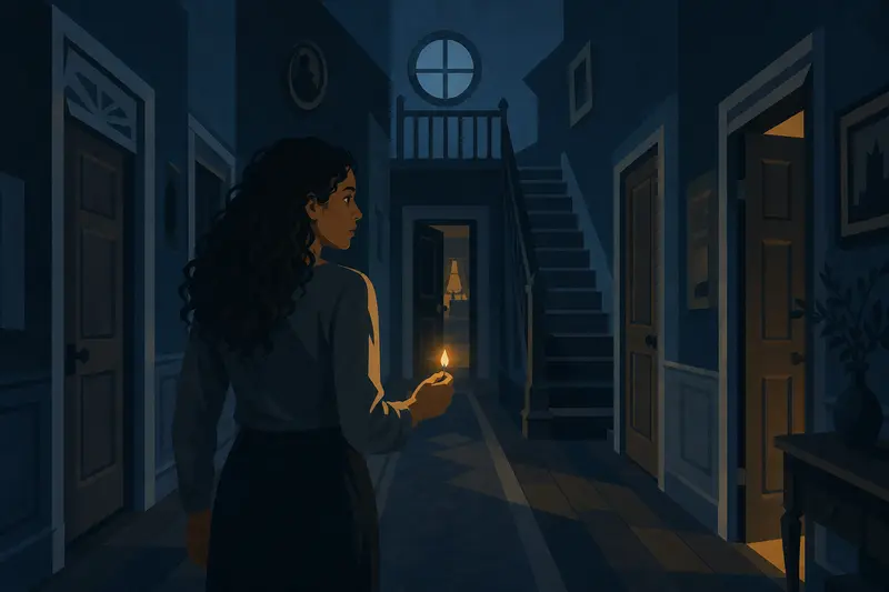 Cover illustration for Eight Rooms in the Dark, A0 Spanish story