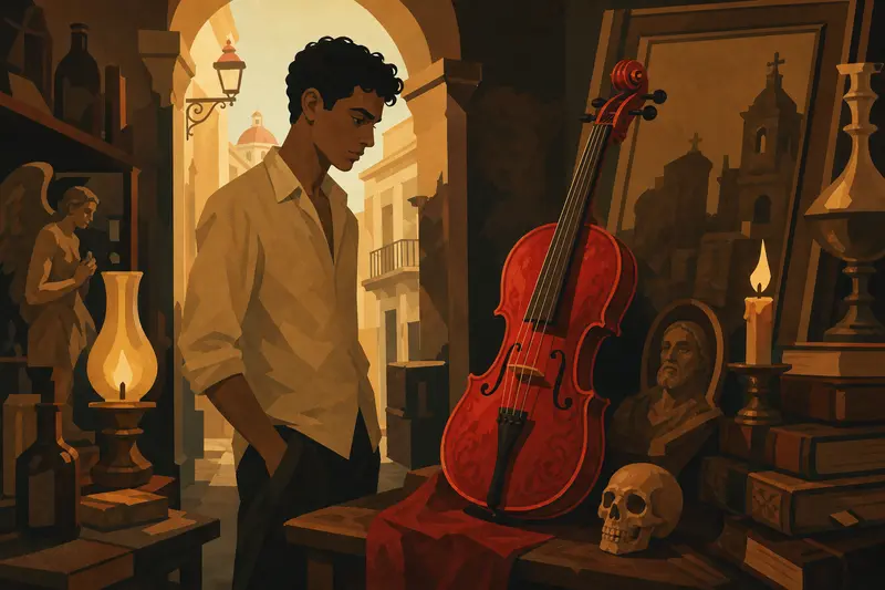 Cover illustration for The Red Violin, B1 Spanish story
