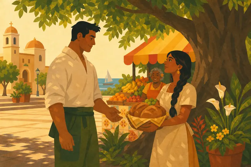 Cover illustration for Bread at Four O'Clock, A0 Spanish story
