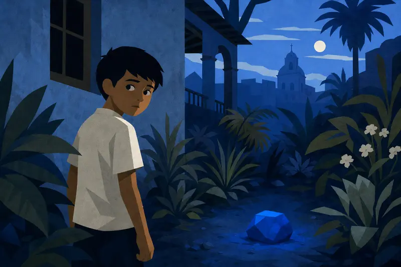 Cover illustration for The Blue Stone, A1 Spanish story