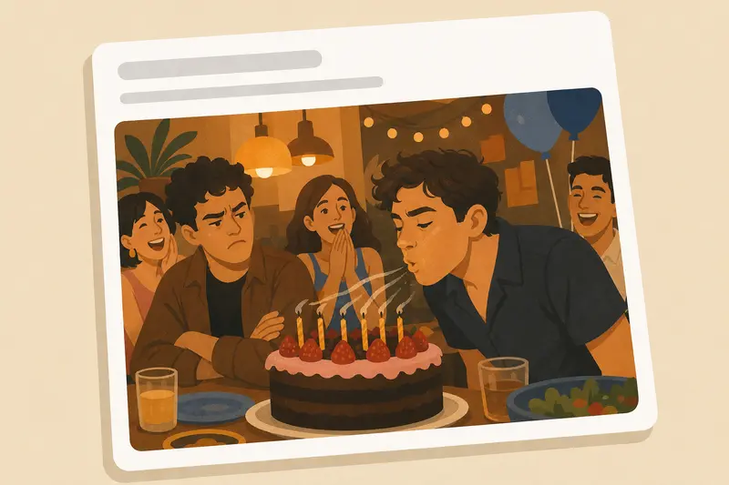Cover illustration for AITJ for blowing out the candles on my friend's birthday cake because he took too long?, A2 Spanish story