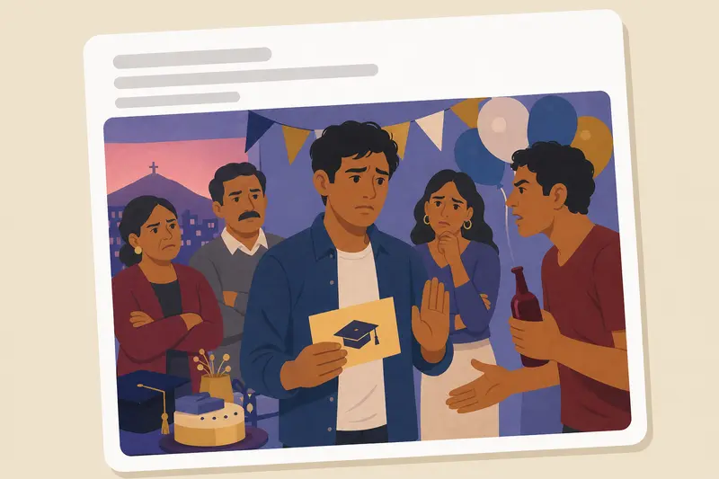 Cover illustration for AITJ for not inviting my cousin to my graduation party?, B1 Spanish story