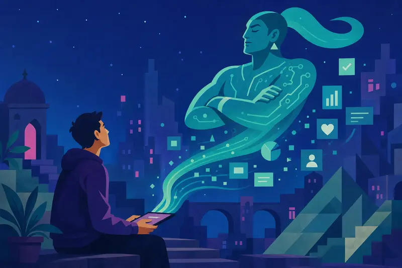 Cover illustration for The Genie of Optimal Solutions, C1 Spanish story