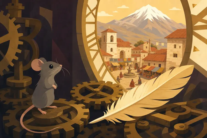 Cover illustration for The Feather in the Clock, A2 Spanish story