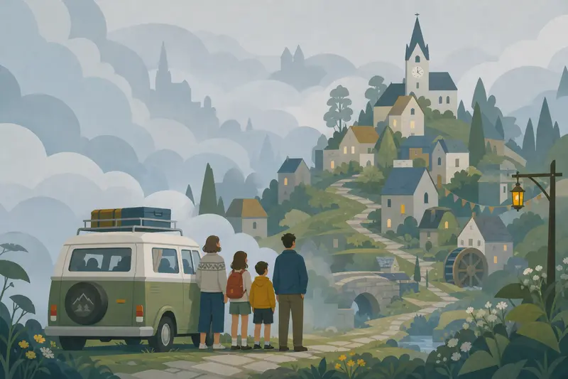 Cover illustration for The Village Beyond the Fog, A2 Spanish story