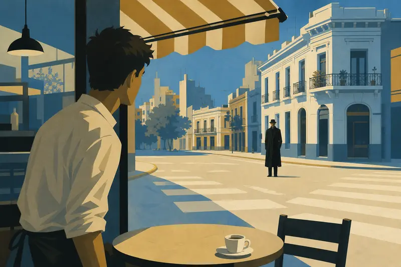 Cover illustration for The Man Without a Shadow, A2 Spanish story