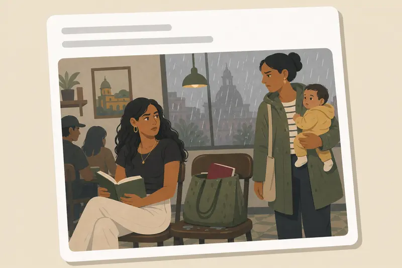 Cover illustration for AITJ for keeping my new bag on the only empty chair?, A0 Spanish story