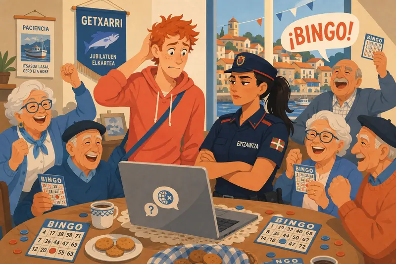 Cover illustration for Bingo, Lies, and One Old Laptop, B1 Spanish story