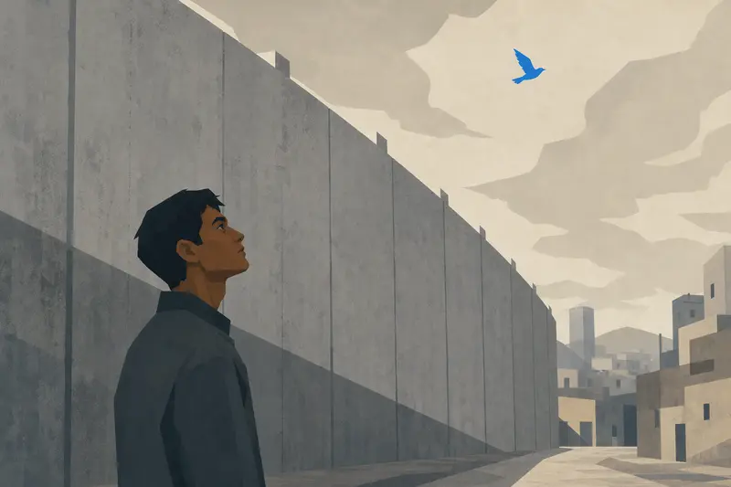 Cover illustration for The Blue Bird Over the Wall, A1 Spanish story