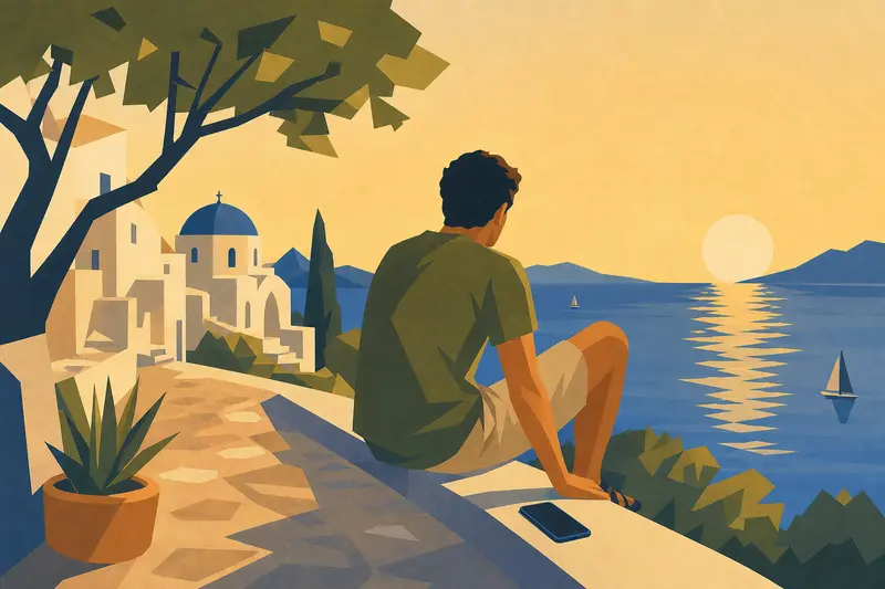 Cover illustration for The Man Without a Screen, B1 Spanish story