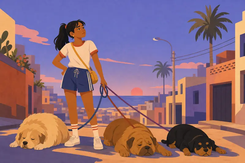 Cover illustration for The Girl with the Slow Dogs, A1 Spanish story