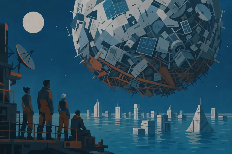 Cover illustration for The Junk-Moon Rises, C2 Spanish story