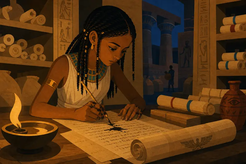 Cover illustration for A Stain on the Pharaoh's Scroll, A1 Spanish story