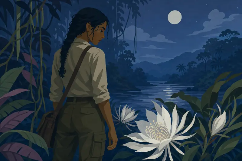 Cover illustration for The Midnight Bloom, C1 Spanish story