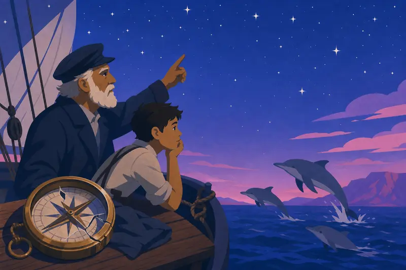Cover illustration for The Stars and the Dolphins, A2 Spanish story