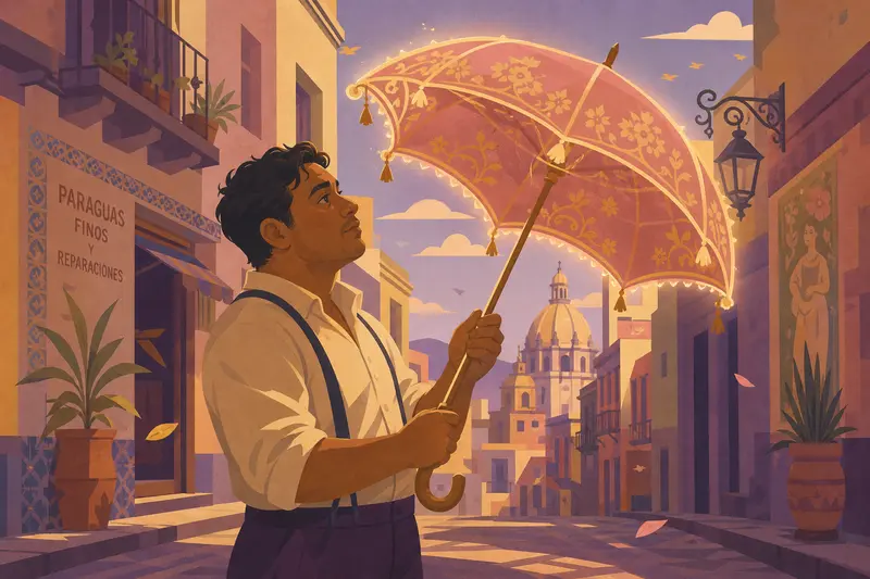 Cover illustration for The Singing Parasol, B2 Spanish story