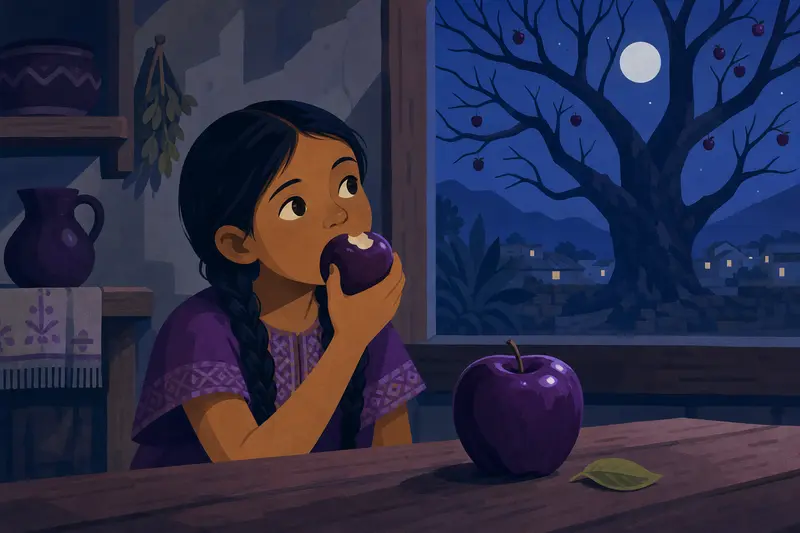 Cover illustration for The Apple That Comes Back, A0 Spanish story